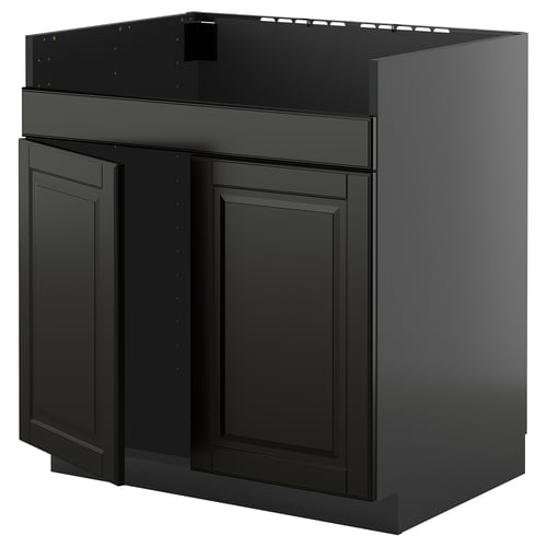METOD ארון תחתון לכיור כפול HAVSEN, שחור-אפור/Bodbyn שחור, 80x60 ס"מ