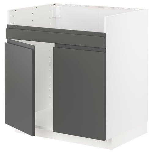 METOD ארון תחתון לכיור כפול HAVSEN, לבן/Voxtorp אפור כהה, 80x60 ס"מ