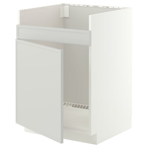METOD ארון תחתון לכיור יחיד HAVSEN, לבן/Aspudden אפור בהיר, 60x60 ס"מ