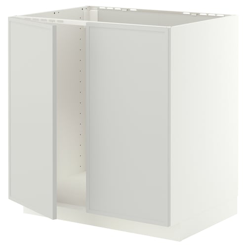 METOD ארון תחתון לכיור+2 דלתות, לבן/Aspudden אפור בהיר, 80x60 ס"מ