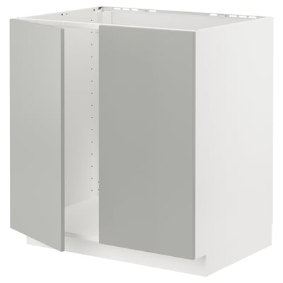 METOD ארון תחתון לכיור+2 דלתות, לבן/Havstorp אפור בהיר, ‎80x60 ס"מ‏