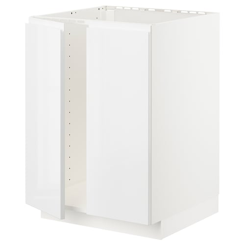 METOD ארון תחתון לכיור+2 דלתות, לבן/Voxtorp מבריק/לבן, 60x60 ס"מ