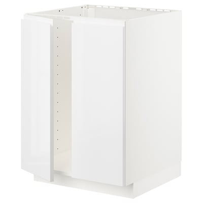 METOD ארון תחתון לכיור+2 דלתות, לבן/Voxtorp מבריק/לבן, 60x60 ס"מ