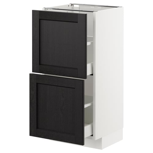 METOD ארון תחתון עם 2 מגירות, לבן/Lerhyttan צבע שחור, 40x37 ס"מ