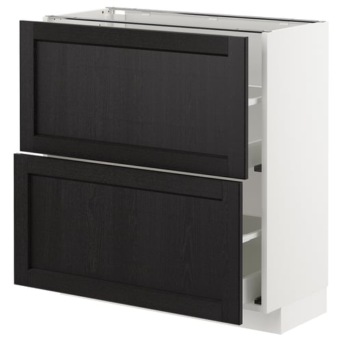METOD ארון תחתון עם 2 מגירות, לבן/Lerhyttan צבע שחור, 80x37 ס"מ