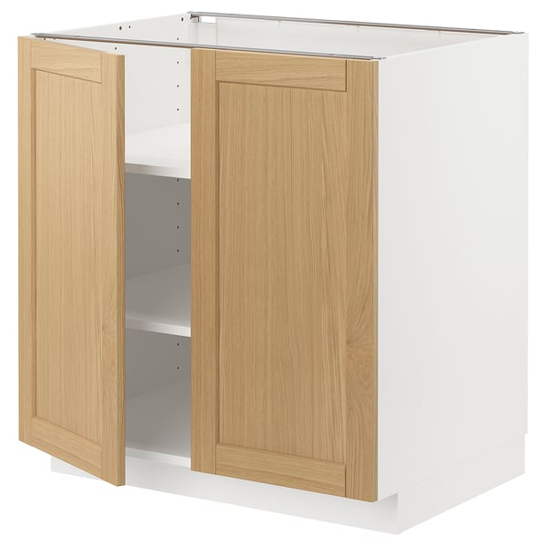 METOD ארון תחתון עם מדפים/2 דלתות, לבן/Forsbacka אלון, ‎80x60 ס"מ‏