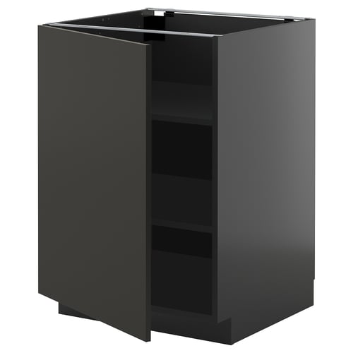 METOD ארון תחתון עם מדפים, שחור-אפור/Nickebo שחור מט, 60x60 ס"מ
