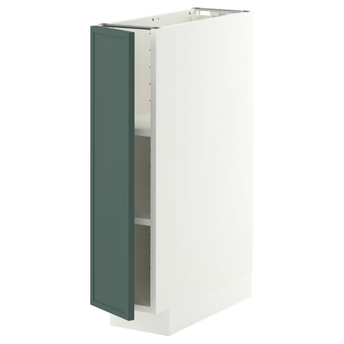 METOD ארון תחתון עם מדפים, לבן/Aspudden אפור כהה-ירוק, 20x60 ס"מ