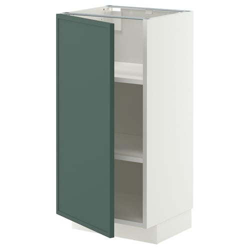 METOD ארון תחתון עם מדפים, לבן/Aspudden אפור כהה-ירוק, 40x37 ס"מ