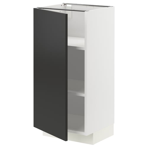 METOD ארון תחתון עם מדפים, לבן/Nickebo שחור מט, 40x37 ס"מ