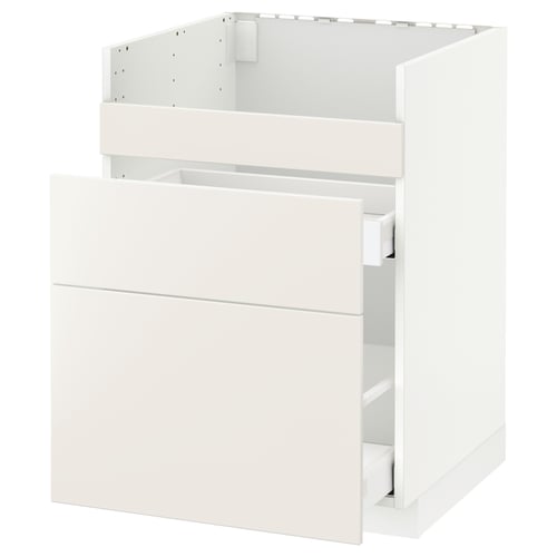 METOD ארון תחתון/3חזית/2מג לכיור HAVSEN, לבן/Veddinge לבן, 60x60 ס"מ