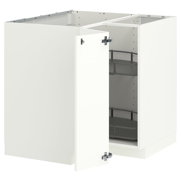 METOD ארון תחתון פינתי עם קרוסלה, לבן/Aspudden לבן מט, 88x88 ס"מ