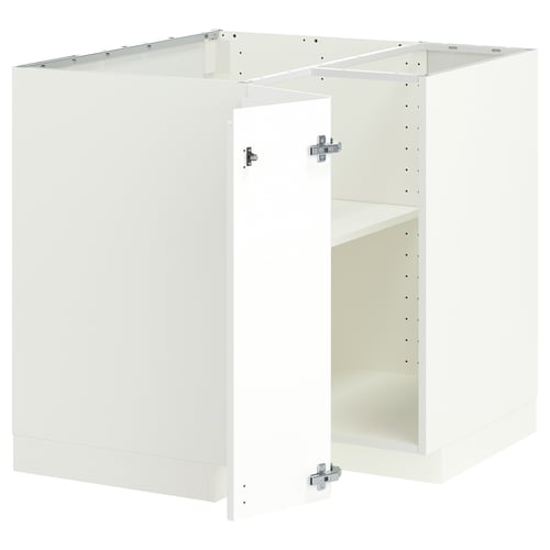 METOD ארון תחתון פינתי עם מדף, לבן/Voxtorp מבריק/לבן, 88x88 ס"מ