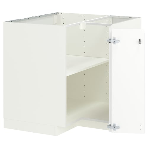 METOD ארון תחתון פינתי עם מדף, לבן/Voxtorp מבריק/לבן, 88x88 ס"מ