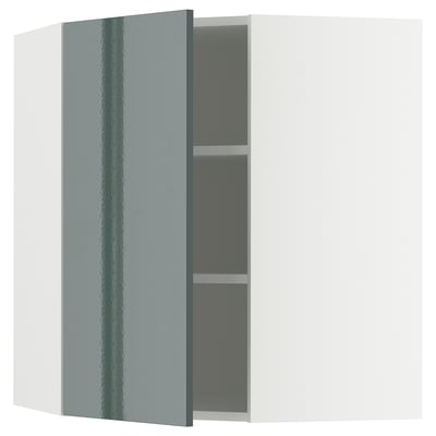 METOD ארון עליון פינתי עם מדפים, לבן/Kallarp אפור כהה-ירוק מבריק, ‎68x80 ס"מ‏