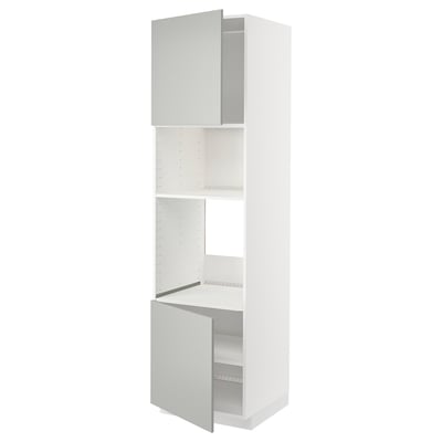 METOD ארון גבוה לתנור/מיקרו+2 דלתות/מדפים, לבן/Havstorp אפור בהיר, ‎60x60x220 ס"מ‏