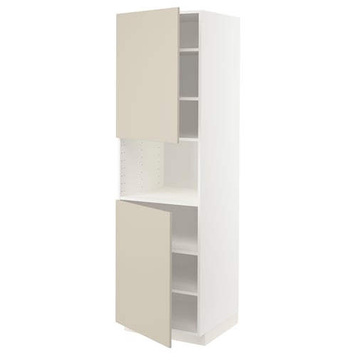 METOD ארון גבוה למיקרוגל+2 דלתות/מדפים, לבן/Havstorp בז', 60x60x200 ס"מ