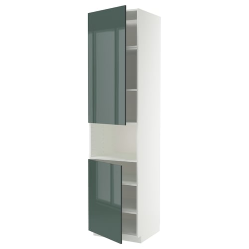 METOD ארון גבוה למיקרוגל+2 דלתות/מדפים, לבן/Kallarp אפור כהה-ירוק מבריק, 60x60x240 ס"מ