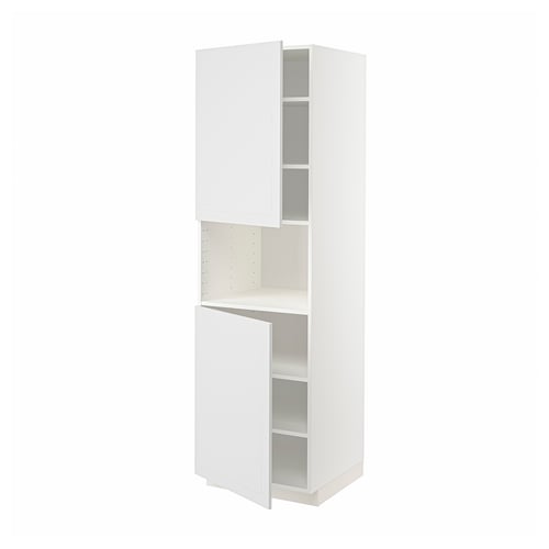 METOD ארון גבוה למיקרוגל+2 דלתות/מדפים, לבן/Stensund לבן, 60x60x200 ס"מ