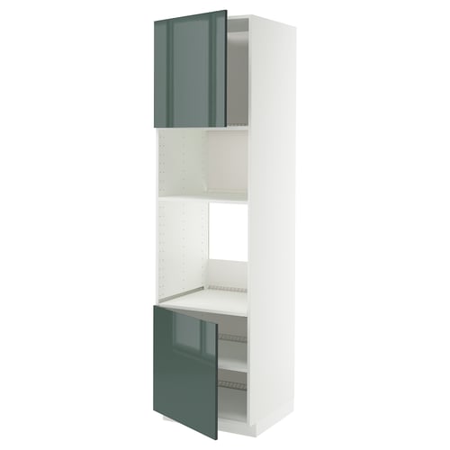 METOD ארון גבוה למוצרי חשמל בילט-אין, לבן/Kallarp אפור כהה-ירוק מבריק, 60x60x220 ס"מ