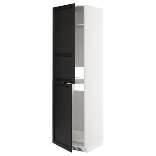 METOD ארון גבוה למקרר/מקפיא, לבן/Lerhyttan צבע שחור, 60x60x220 ס"מ