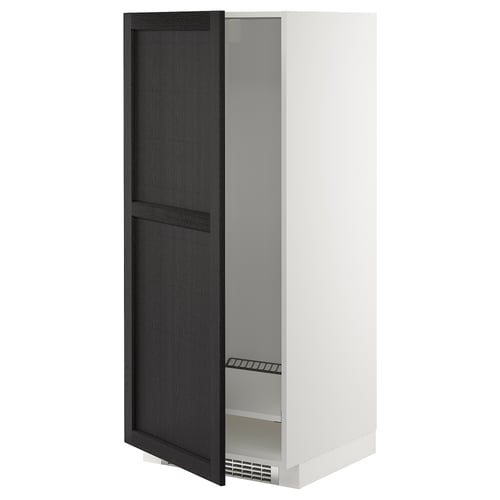 METOD ארון גבוה למקרר/מקפיא, לבן/Lerhyttan צבע שחור, 60x60x140 ס"מ