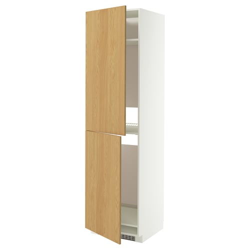 METOD ארון גבוה למקרר/מקפיא, לבן/Sinarp פורניר אלון, 60x60x220 ס"מ
