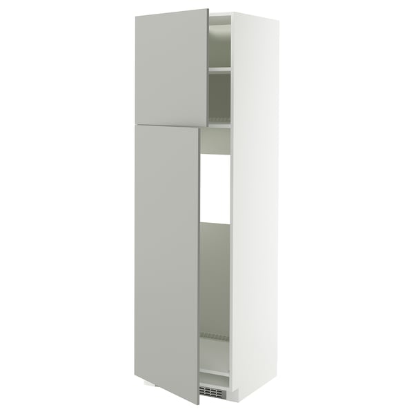 METOD ארון גבוה למקרר עם 2 דלתות, לבן/Havstorp אפור בהיר, 60x60x200 ס"מ