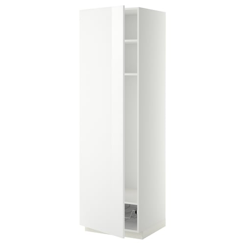 METOD ארון גבוה עם מדפים/סלסילת רשת, לבן/Ringhult לבן, 60x60x200 ס"מ