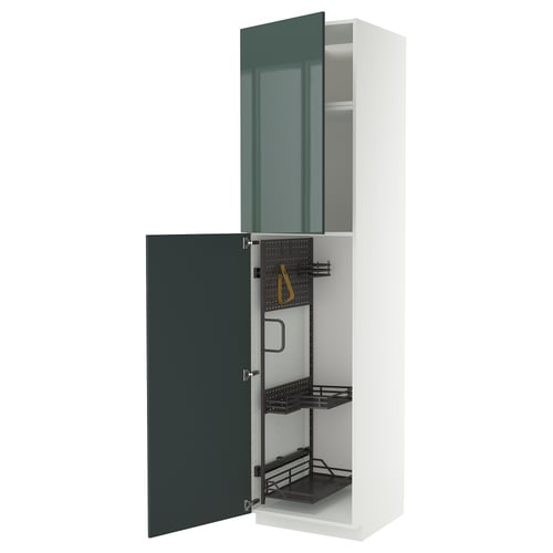 METOD ארון גבוה+יחידת מדפים פנימית, לבן/Kallarp אפור כהה-ירוק מבריק, 60x60x240 ס"מ