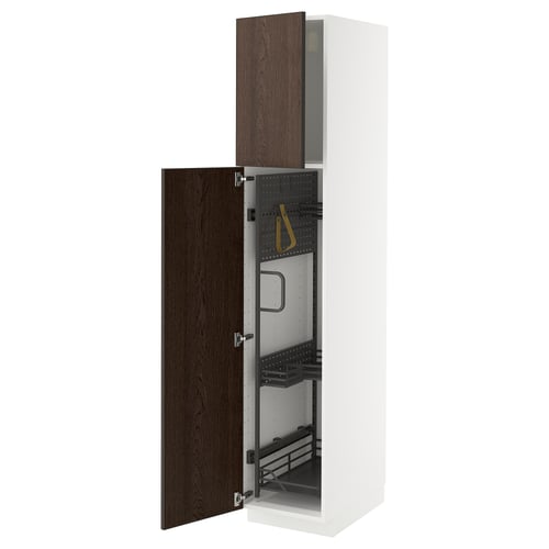 METOD ארון גבוה+יחידת מדפים פנימית, לבן/Sinarp חום, 40x60x200 ס"מ