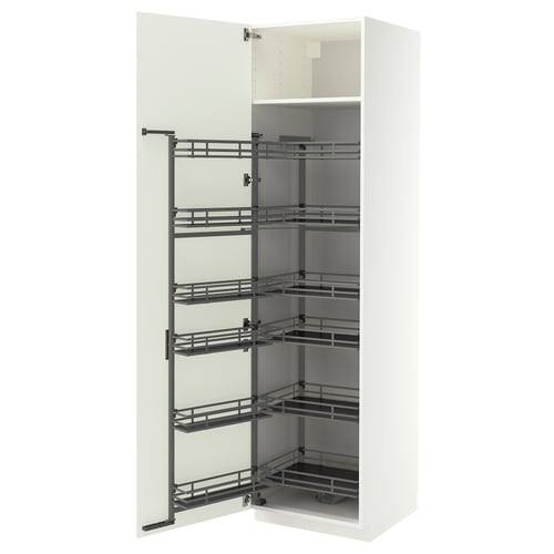 METOD ארון גבוה עם מזווה נשלף, לבן/Aspudden לבן מט, 60x60x220 ס"מ