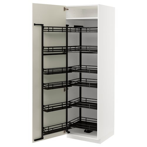 METOD ארון גבוה עם מזווה נשלף, לבן/Bodbyn אוף-ווייט, 60x60x200 ס"מ