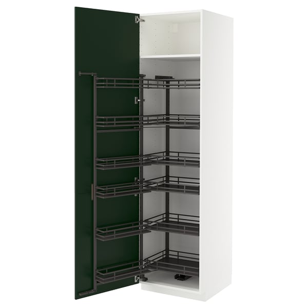 METOD ארון גבוה עם מזווה נשלף, לבן/Havstorp ירוק בקבוק, ‎60x60x220 ס"מ‏