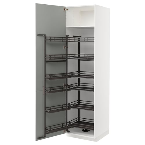METOD ארון גבוה עם מזווה נשלף, לבן/Havstorp אפור בהיר, 60x60x220 ס"מ