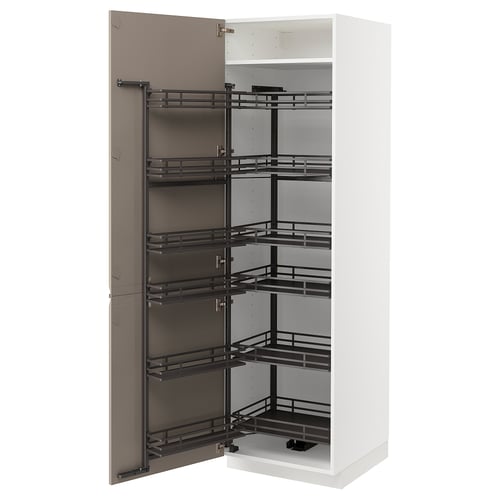 METOD ארון גבוה עם מזווה נשלף, לבן/Upplöv בז' כהה מט, 60x60x200 ס"מ