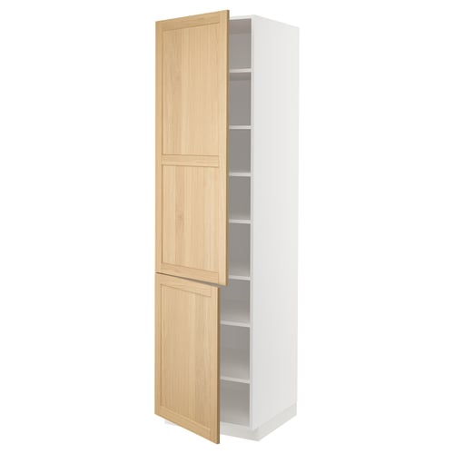 METOD ארון גבוה עם מדפים/2 דלתות, לבן/Forsbacka אלון, 60x60x220 ס"מ