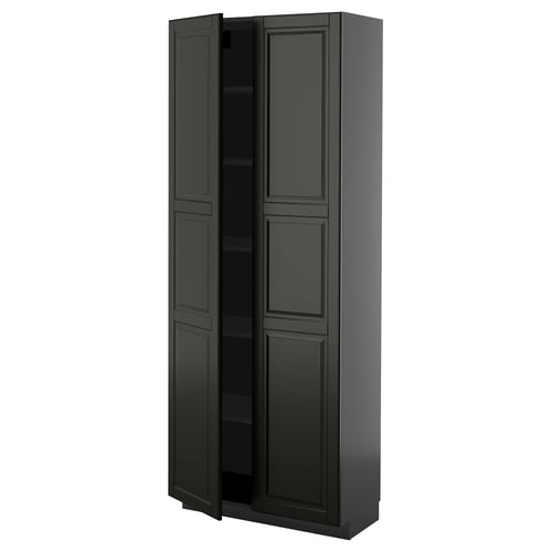 METOD ארון גבוה עם מדפים, שחור-אפור/Bodbyn שחור, 80x37x200 ס"מ