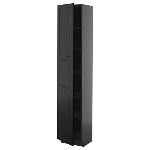METOD ארון גבוה עם מדפים, שחור-אפור/Bodbyn שחור, 40x37x200 ס"מ
