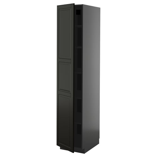 METOD ארון גבוה עם מדפים, שחור-אפור/Bodbyn שחור, 40x60x200 ס"מ