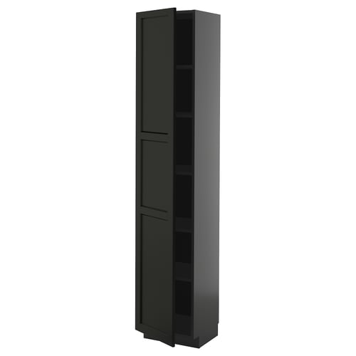 METOD ארון גבוה עם מדפים, שחור-אפור/Lerhyttan צבע שחור, 40x37x200 ס"מ