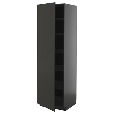 METOD ארון גבוה עם מדפים, שחור-אפור/Nickebo שחור מט, ‎60x60x200 ס"מ‏