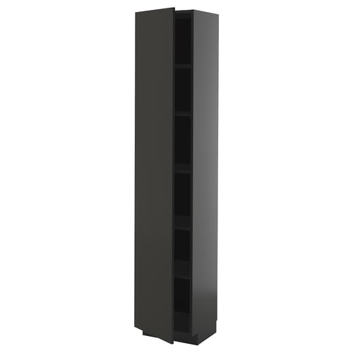 METOD ארון גבוה עם מדפים, שחור-אפור/Nickebo שחור מט, 40x37x200 ס"מ