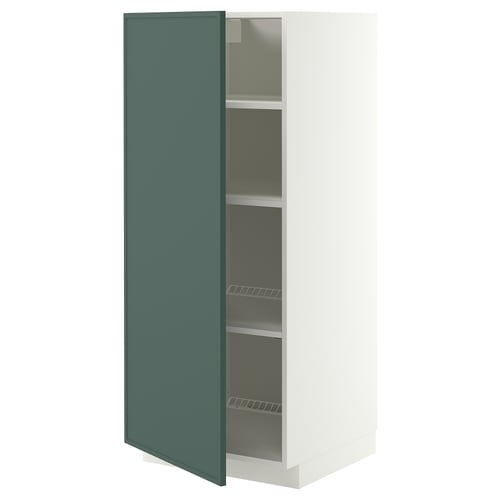 METOD ארון גבוה עם מדפים, לבן/Aspudden אפור כהה-ירוק, 60x60x140 ס"מ