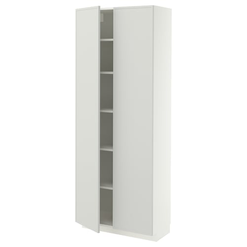 METOD ארון גבוה עם מדפים, לבן/Aspudden אפור בהיר, 80x37x200 ס"מ