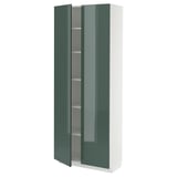 METOD ארון גבוה עם מדפים, לבן/Kallarp אפור כהה-ירוק מבריק, ‎80x37x200 ס"מ‏