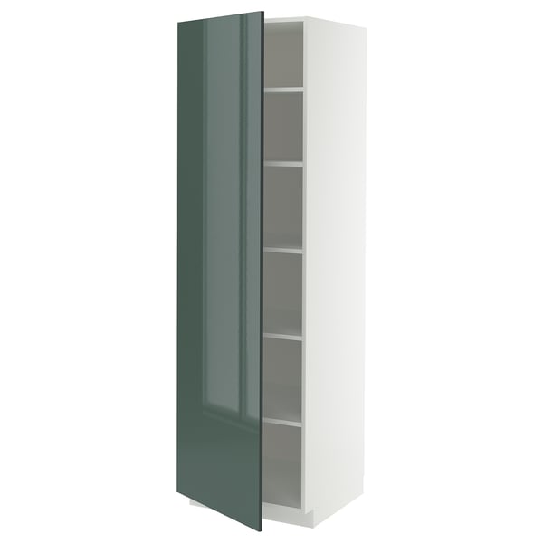 METOD ארון גבוה עם מדפים, לבן/Kallarp אפור כהה-ירוק מבריק, ‎60x60x200 ס"מ‏