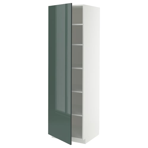METOD ארון גבוה עם מדפים, לבן/Kallarp אפור כהה-ירוק מבריק, 60x60x200 ס"מ