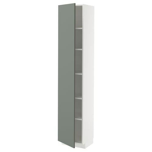 METOD ארון גבוה עם מדפים, לבן/Nickebo אפור-ירוק מט, 40x37x200 ס"מ