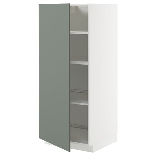 METOD ארון גבוה עם מדפים, לבן/Nickebo אפור-ירוק מט, 60x60x140 ס"מ